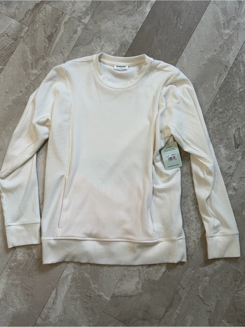 TOMMY JOHN Rib Crew Sweatshirt Coconut Milk Womens Size XS